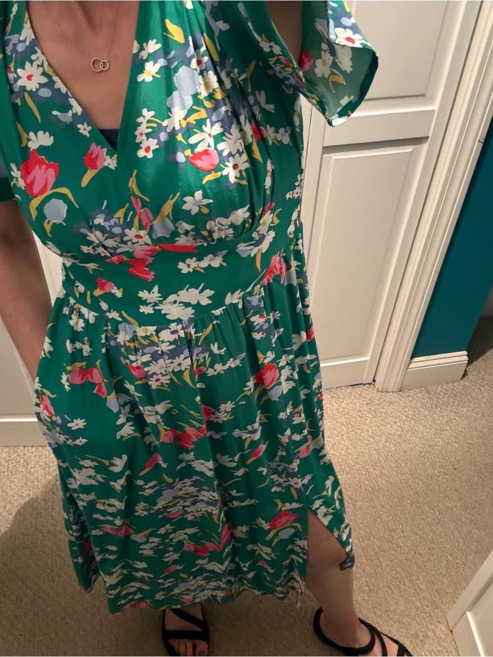 LOFT Green Floral Midi Dress